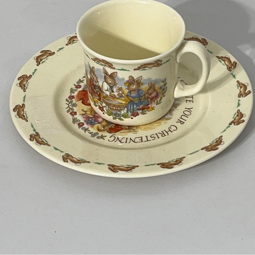 Vintage Royal Doulton Bunnykins 2 Piece Christening Set: Christening Plate + Mug